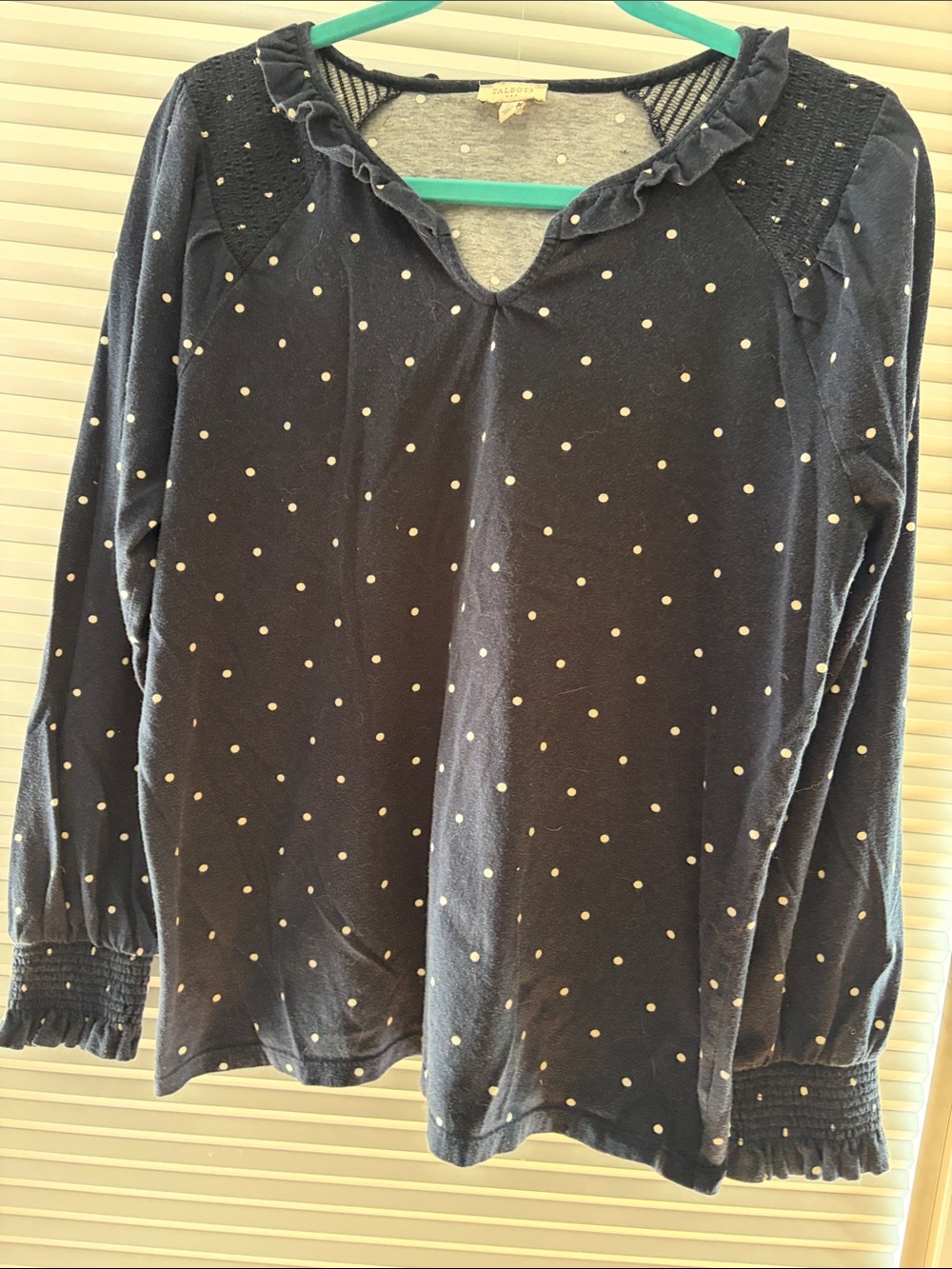 Talbots navy Polka Dot Knit Top with Cream Dots